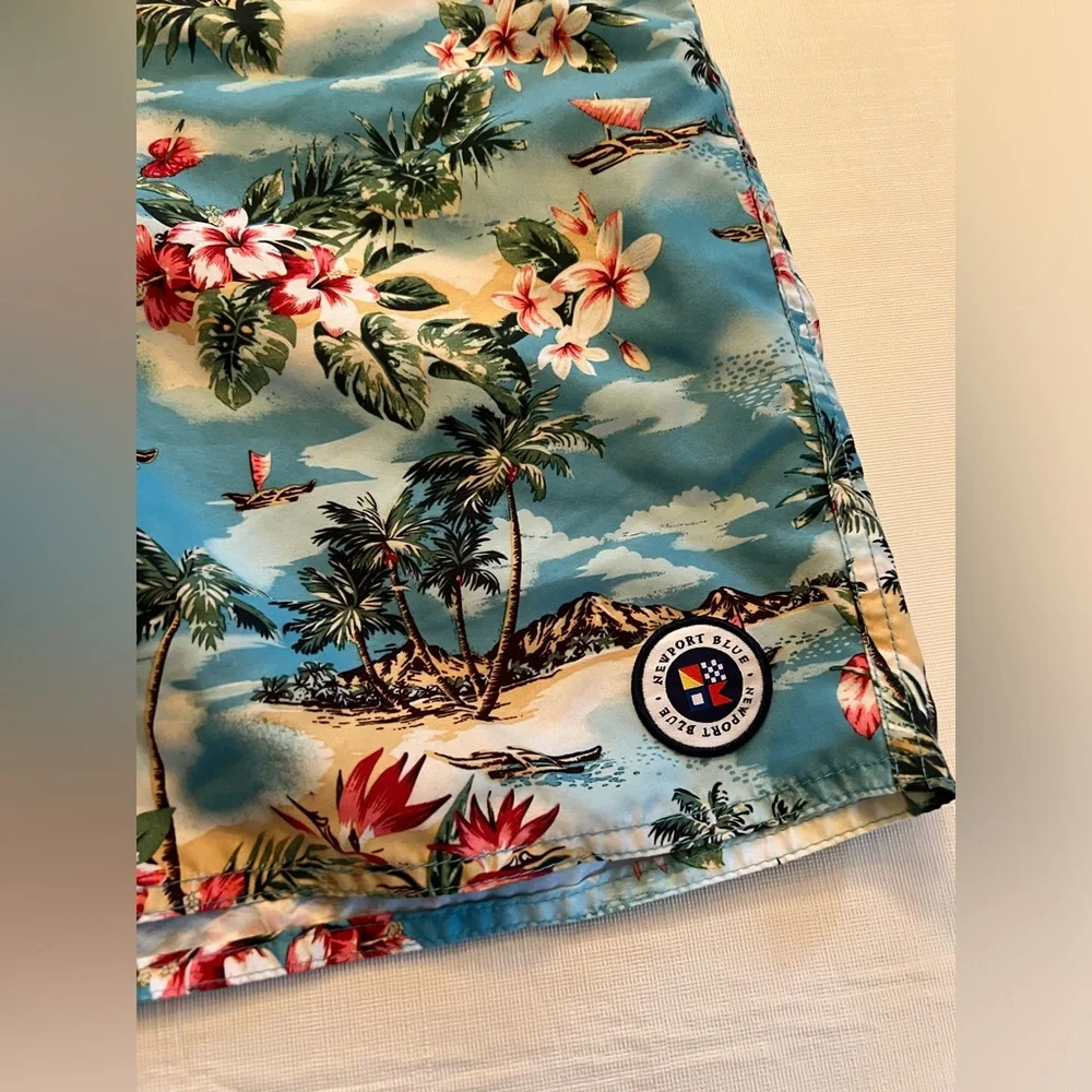 Newport Blue Men’s tropical island Beach Palm Tree Blue swim trunks shorts - Picture 2 of 9